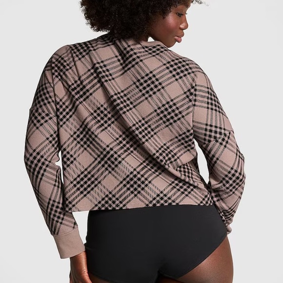 PINK Victoria's Secret Plaid Button-Up Top in Brown and Black - Picture 5 of 6